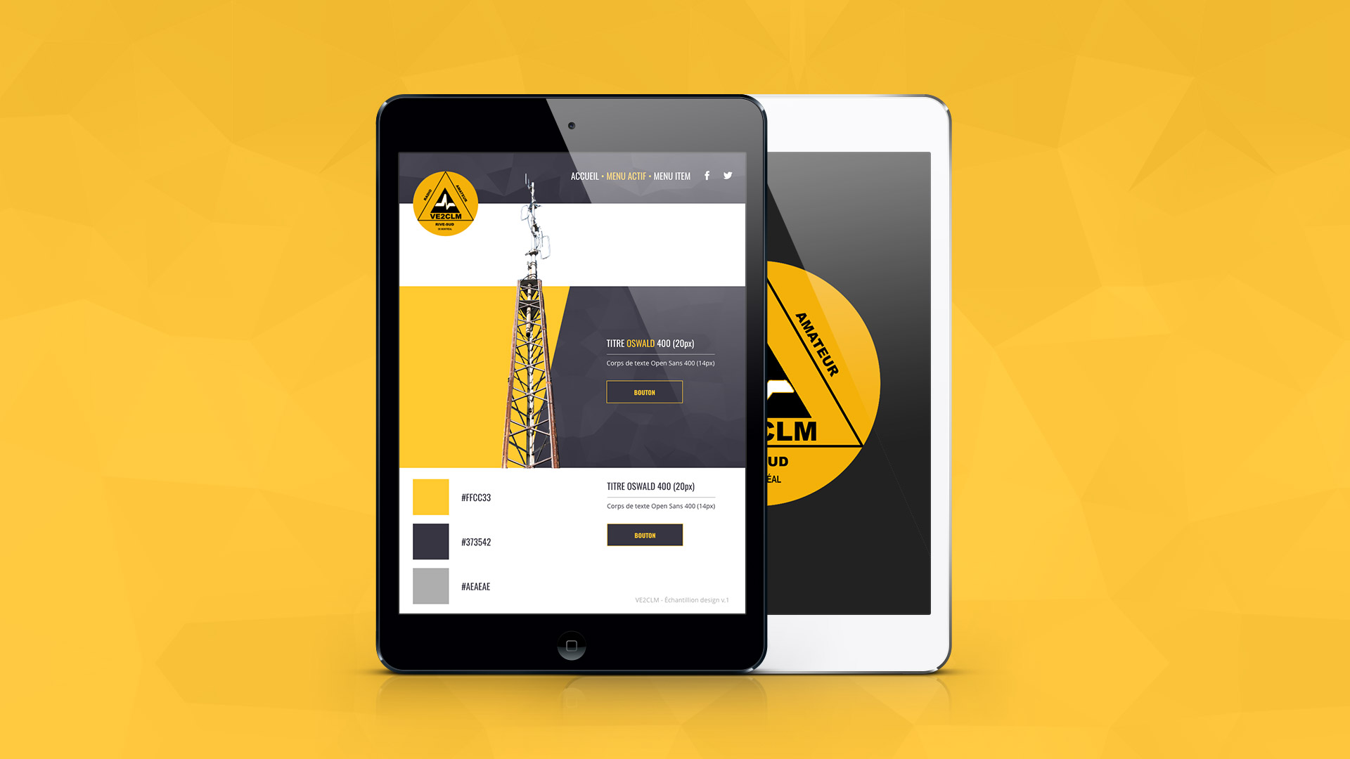 Two tablets presenting design elements